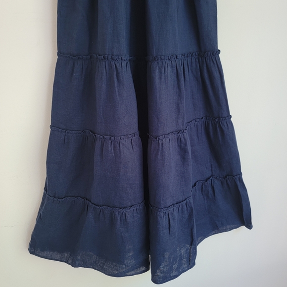 NWT Quince 100% European Linen Smocked Midi Dress, Deep Navy, XS - Picture 4 of 11